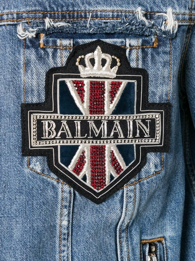 Shop Balmain Distressed Denim Jacket