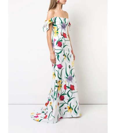 Shop Carolina Herrera White Multicolor Off The Shoulder Floral Gown