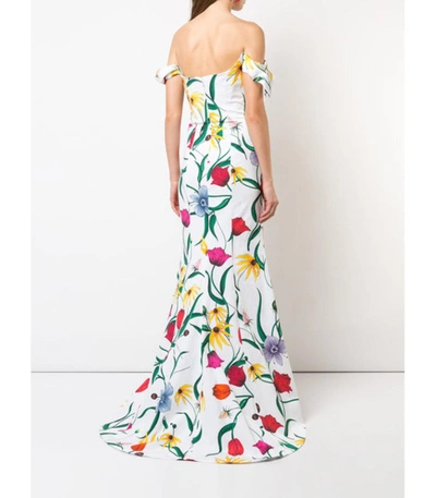 Shop Carolina Herrera White Multicolor Off The Shoulder Floral Gown