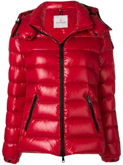 Shop Moncler Down Filled Classic Mock Neck Jacket - Red