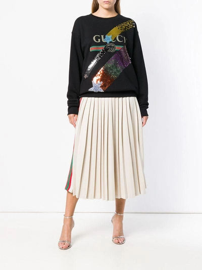 Shop Gucci Webbing Pleated Skirt - Nude & Neutrals