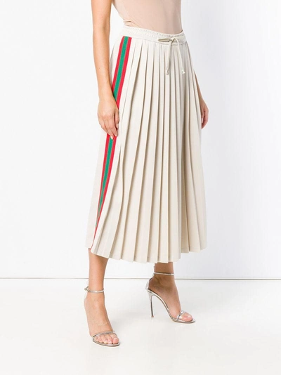 Shop Gucci Webbing Pleated Skirt - Nude & Neutrals