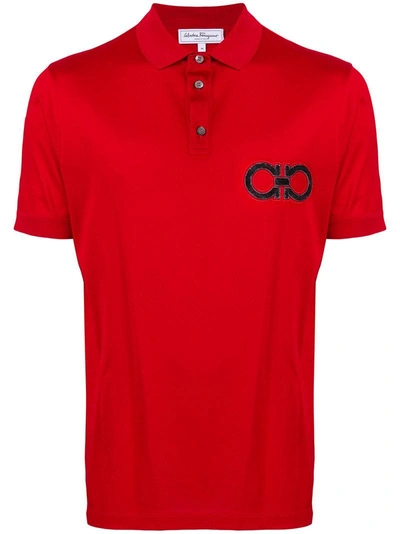 Shop Ferragamo Salvatore  Double Gancio Embroidered Polo Shirt In Red