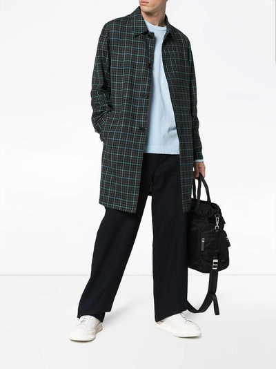 Shop Prada Check Trench Coat - Blue