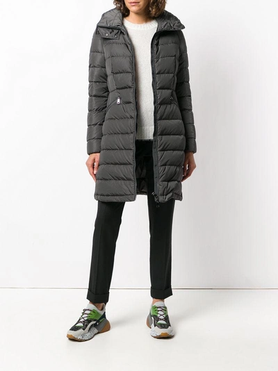 Shop Moncler Down Filled Mid-length Hooded Coat - Grey
