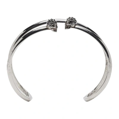 Shop Alexander Mcqueen Silver Double Wrap Skull Bracelet In 1177 - 0446