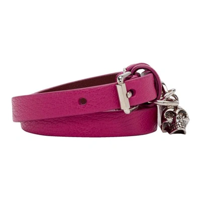Shop Alexander Mcqueen Pink And Silver Double Wrap Bracelet In 5640 Fucsia