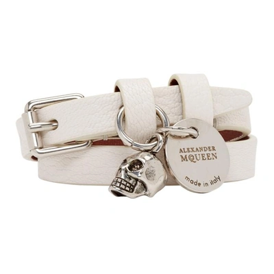 Shop Alexander Mcqueen White And Silver Double Wrap Bracelet In 9003 White