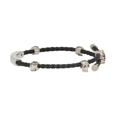 Shop Alexander Mcqueen Black And Silver Skull Friendship Bracelet In 1000 - Blac