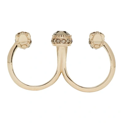 Shop Alexander Mcqueen Gold Skull Double Ring In 7285 - 0953