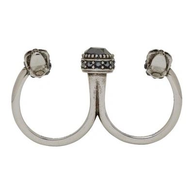 Shop Alexander Mcqueen Silver Skull Double Ring In 1177 - 0446