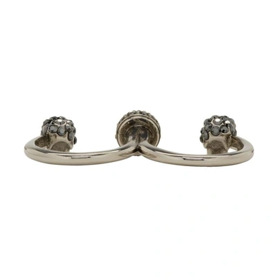 Shop Alexander Mcqueen Silver Skull Double Ring In 1177 - 0446