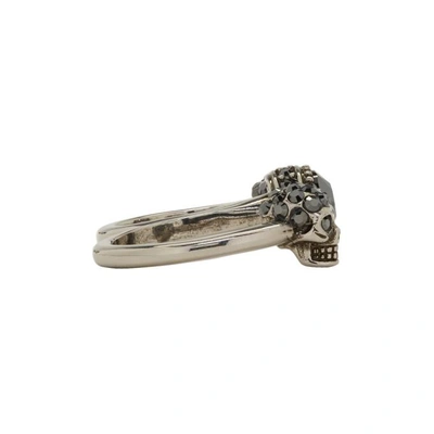 Shop Alexander Mcqueen Silver Skull Double Ring In 1177 - 0446