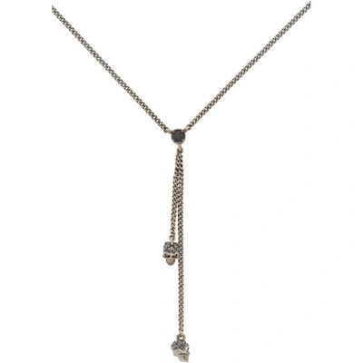 Shop Alexander Mcqueen Silver Thin Chain Skull Necklace In 1177 - 0446