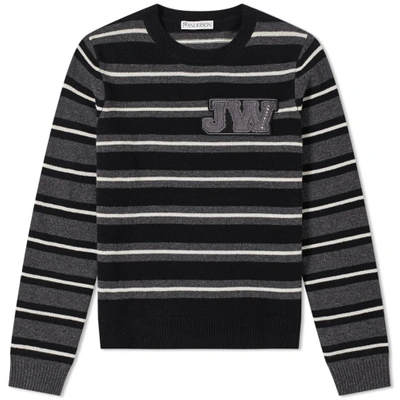 Shop Jw Anderson Logo Patch Stripe Crew Knit In Black