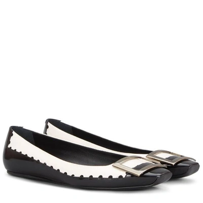 Shop Roger Vivier Trompette Perfo Graphic Ballerinas In White, Black