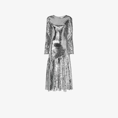 Shop Racil Sequin Embellished Silk Blend Midi Dress In Metallic