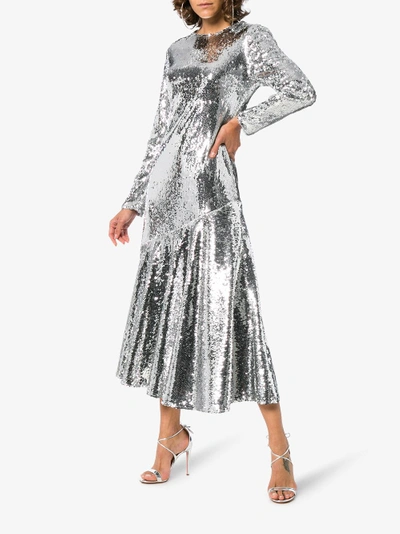 Shop Racil Sequin Embellished Silk Blend Midi Dress In Metallic