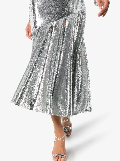 Shop Racil Sequin Embellished Silk Blend Midi Dress In Metallic