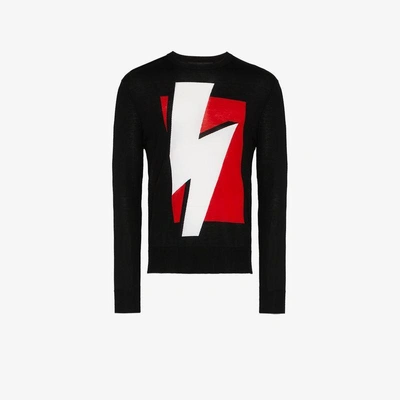 Shop Neil Barrett Lightning Bolt Knit Crew Neck Sweater In Black