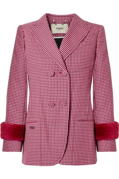 Shop Fendi Shearling-trimmed Houndstooth Wool Blazer In Bright Pink