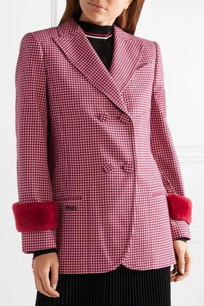Shop Fendi Shearling-trimmed Houndstooth Wool Blazer In Bright Pink