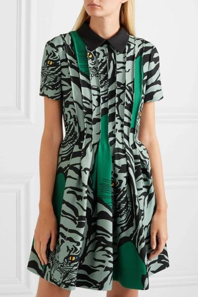 Shop Valentino Printed Wool And Silk-blend Crepe Mini Dress In Green