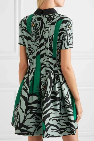 Shop Valentino Printed Wool And Silk-blend Crepe Mini Dress In Green