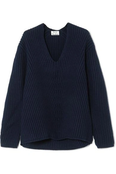 Shop Acne Studios Deborah Ribbed Wool Sweater In Navy