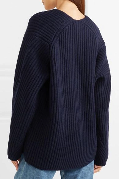 Shop Acne Studios Deborah Ribbed Wool Sweater In Navy