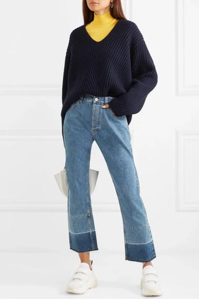 Shop Acne Studios Deborah Ribbed Wool Sweater In Navy