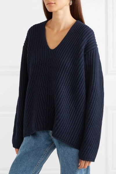 Shop Acne Studios Deborah Ribbed Wool Sweater In Navy