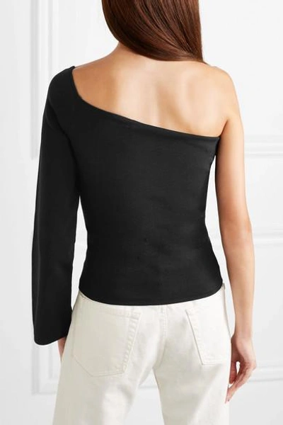 Shop Solace London The Renata One-shoulder Stretch-knit Top In Black