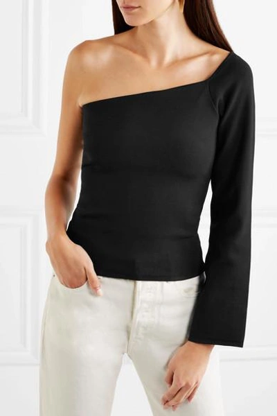 Shop Solace London The Renata One-shoulder Stretch-knit Top In Black