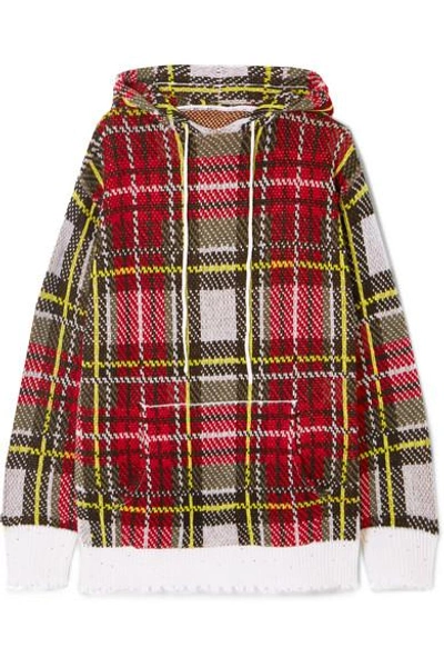 Shop R13 Distressed Tartan Cashmere Hoodie In Red