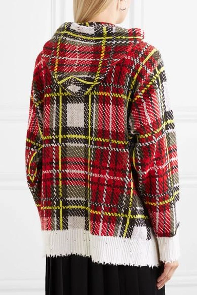 Shop R13 Distressed Tartan Cashmere Hoodie In Red