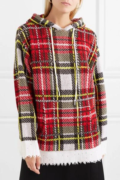 Shop R13 Distressed Tartan Cashmere Hoodie In Red