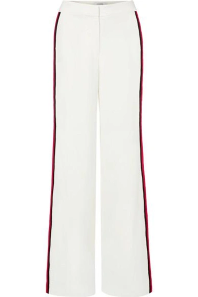 Shop La Ligne Tuxedo Grosgrain-trimmed Crepe Wide-leg Pants In White