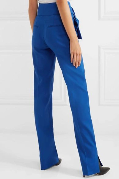 Shop Valentino Bow-embellished Wool-blend Slim-leg Pants In Blue