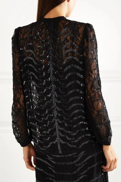 Shop Temperley London Panther Pussy-bow Sequined Lace Blouse In Black