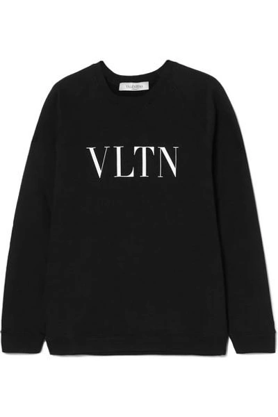 Shop Valentino Printed Cotton-terry Sweatshirt In Black