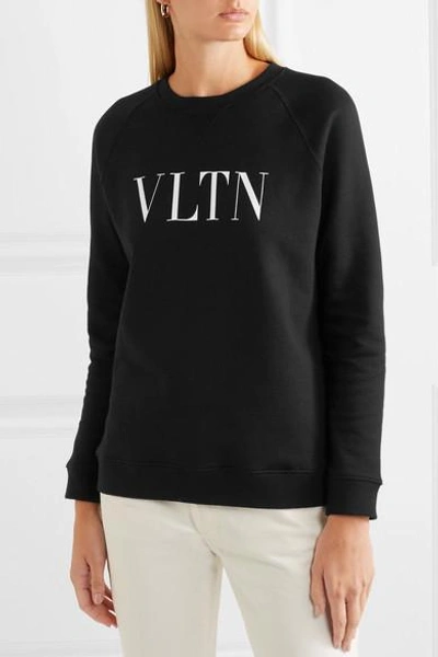 Shop Valentino Printed Cotton-terry Sweatshirt In Black