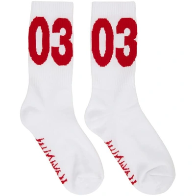 Shop 032c White And Red Workshop Socks In White/red