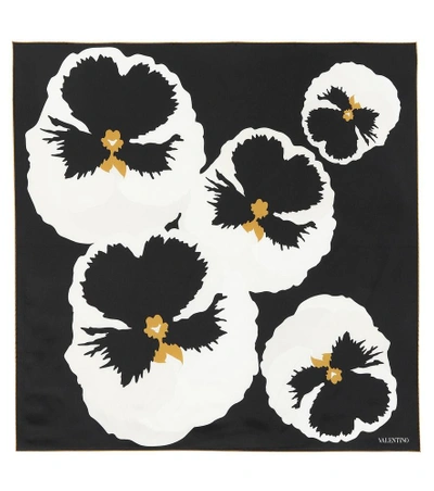 Shop Valentino Floral-printed Silk Scarf In Black
