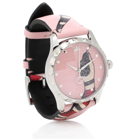 Shop Gucci G-timeless Leather Watch In Pink