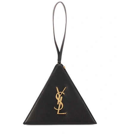 Shop Saint Laurent Pyramid Leather Clutch In Black