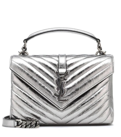 Shop Saint Laurent Medium Collège Monogram Leather Shoulder Bag In Silver