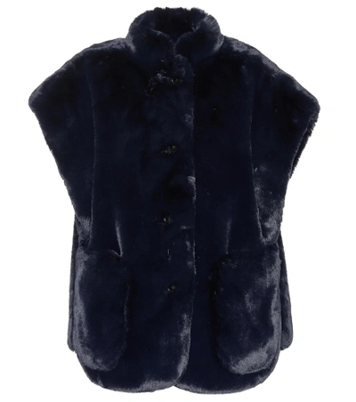 Shop Burberry Faux Fur Jacket In Blue