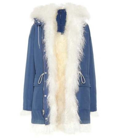 Shop Calvin Klein 205w39nyc Shearling-lined Cotton Coat In Blue