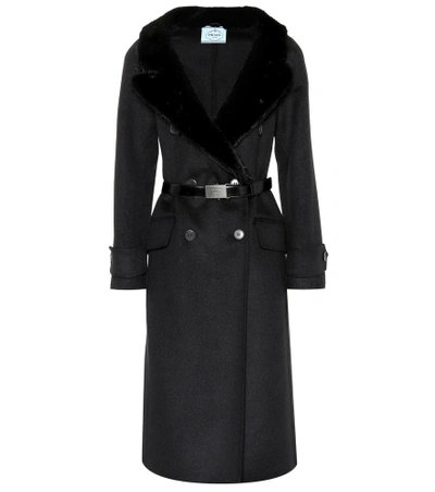 Shop Prada Wool And Angora-blend Coat In Black